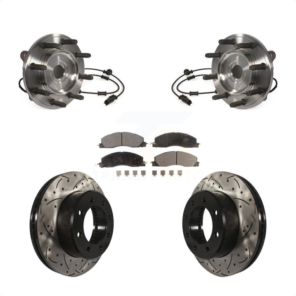 Front Hub Bearing Assembly With Coated Drilled Slotted Disc Brake Rotors And Ceramic Pads Kit For Ram 2500 3500 KBB-103431