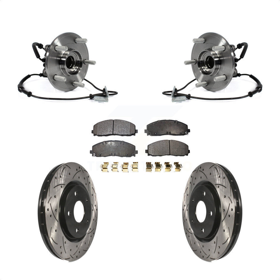 Front Hub Bearing Assembly With Coated Drilled Slotted Disc Brake Rotors And Ceramic Pads Kit For Dodge Grand Caravan Chrysler Town & Country Ram C/V Volkswagen Routan KBB-103434