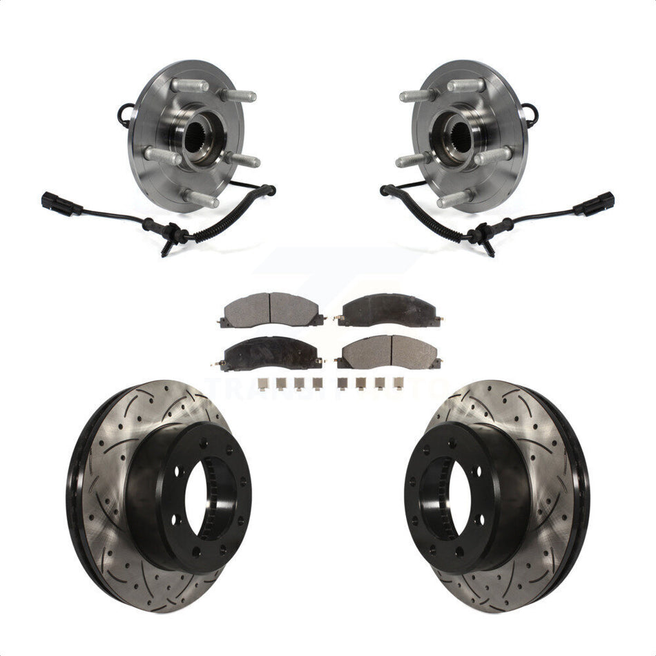 Front Hub Bearing Assembly With Coated Drilled Slotted Disc Brake Rotors And Ceramic Pads Kit For 2012 Ram 1500 8 Lug Wheels KBB-103436