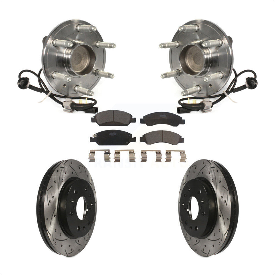 Front Hub Bearing Assembly Coated Drilled Slotted Disc Brake Rotors And Pads Kit For Chevrolet Silverado 1500 GMC Sierra Tahoe Suburban Yukon Cadillac XL Escalade ESV LD RWD KBB-103437