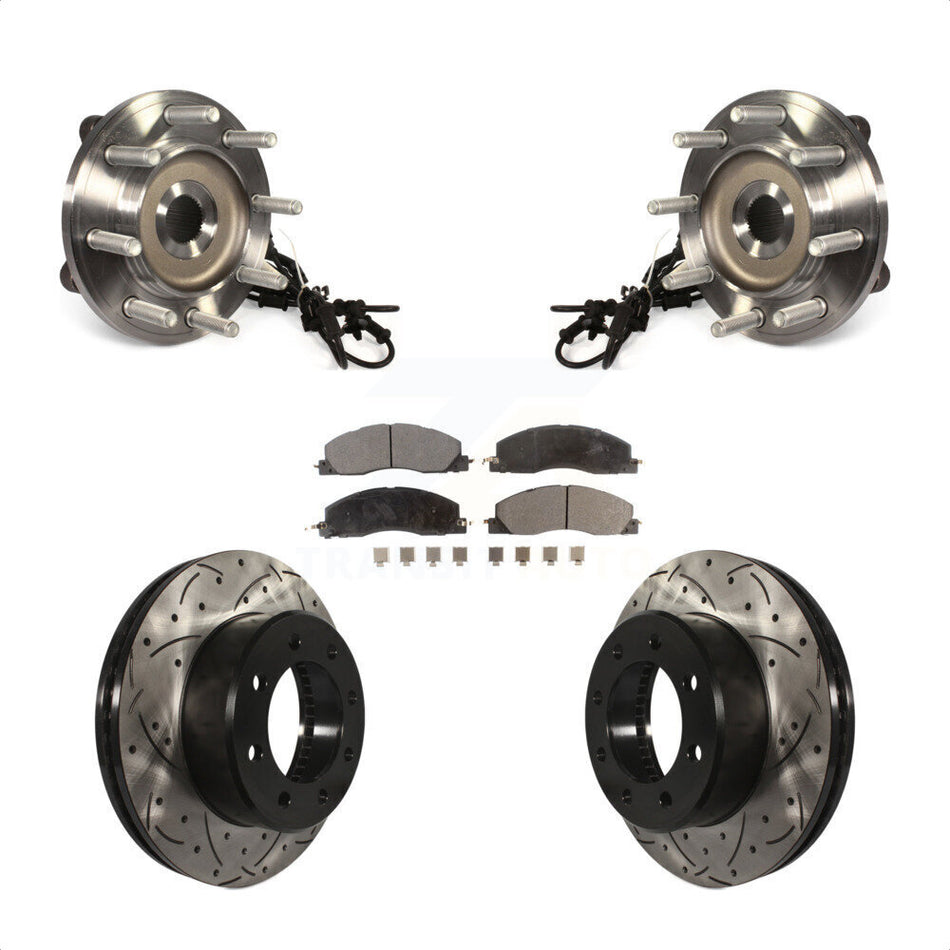 Front Hub Bearing Assembly With Coated Drilled Slotted Disc Brake Rotors And Ceramic Pads Kit For Ram 2500 3500 KBB-103441