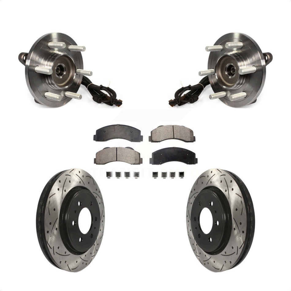 Front Hub Bearing Assembly With Coated Drilled Slotted Disc Brake Rotors And Ceramic Pads Kit For 2015-2017 Ford F-150 4WD KBB-103443