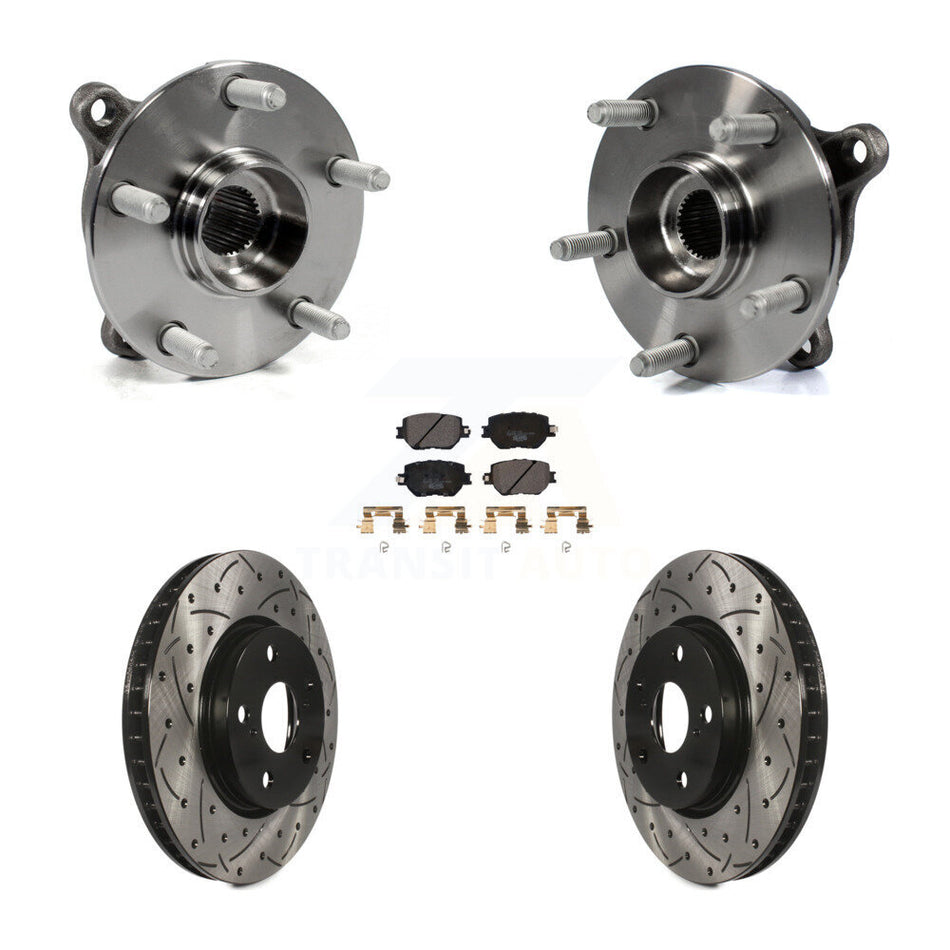 Front Hub Bearing Assembly With Coated Drilled Slotted Disc Brake Rotors And Ceramic Pads Kit For Lexus IS250 KBB-103447