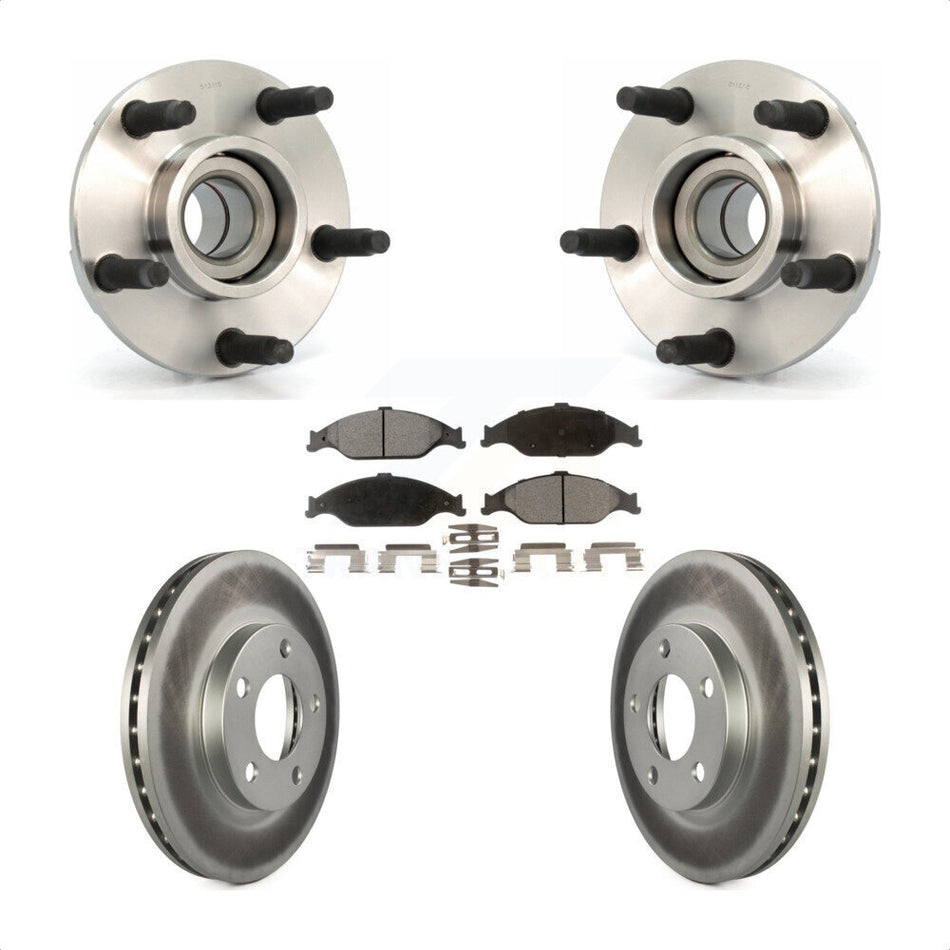 Front Hub Bearing Assembly With Coated Disc Brake Rotors And Semi-Metallic Pads Kit For Ford Mustang KBB-103477