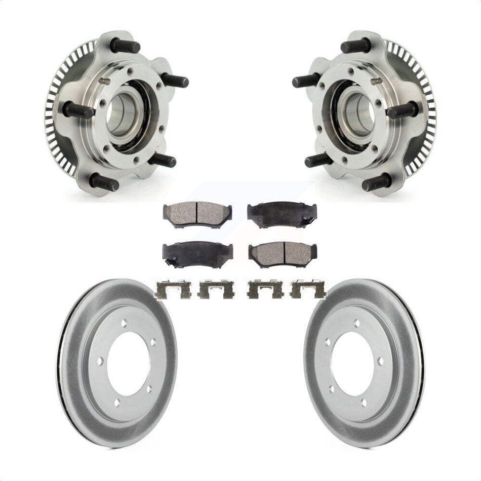 Front Hub Bearing Assembly With Coated Disc Brake Rotors And Semi-Metallic Pads Kit For 2001-2004 Chevrolet Tracker Suzuki Vitara KBB-103522