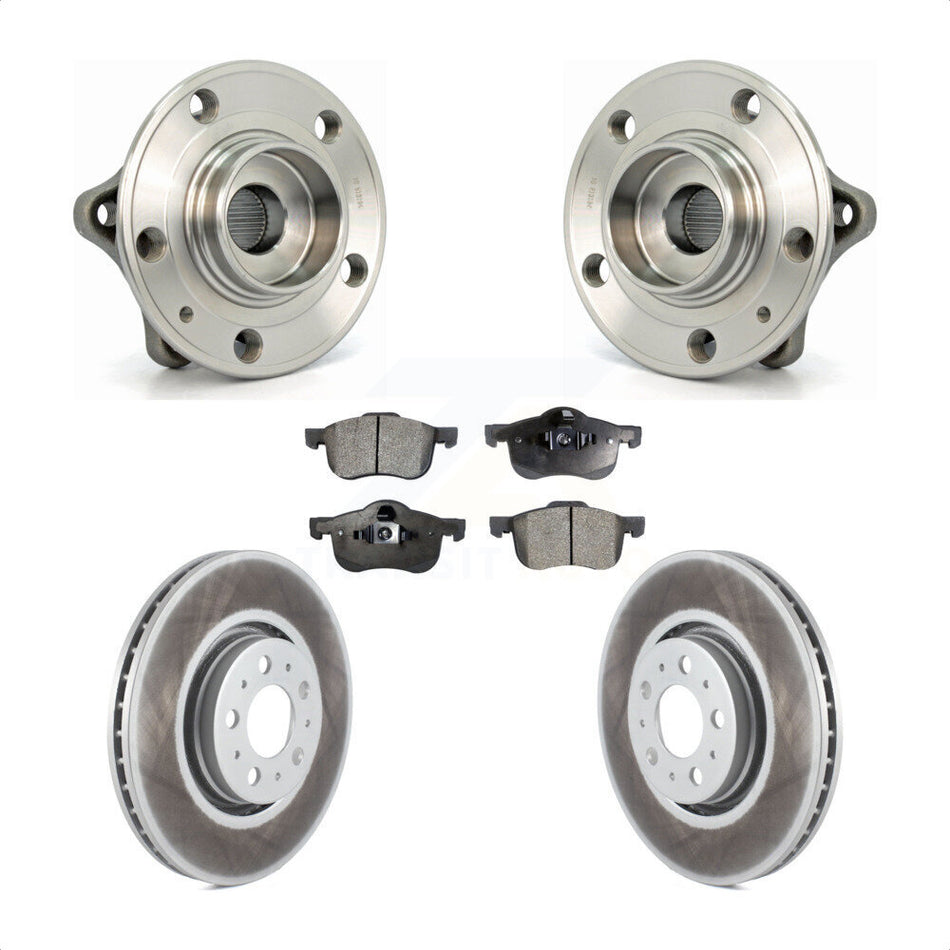 Front Hub Bearing Assembly With Coated Disc Brake Rotors And Semi-Metallic Pads Kit For 2008 Volvo S60 316mm Diameter Rotor KBB-103527