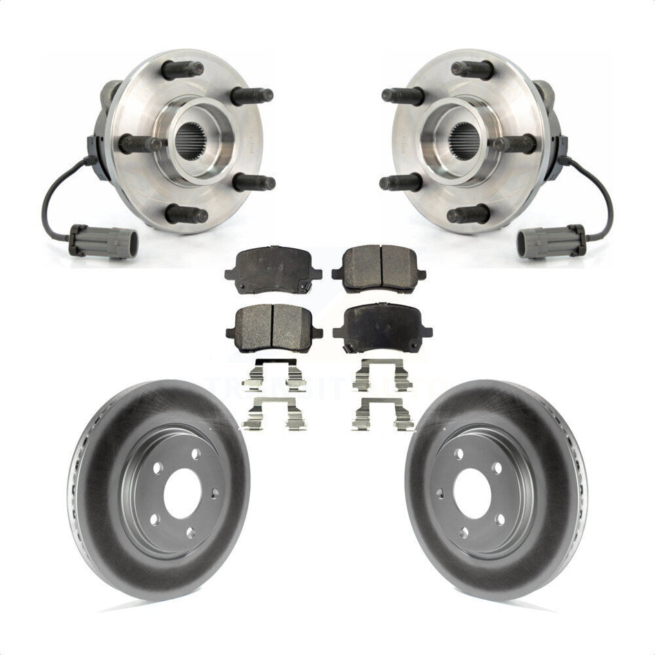 Front Hub Bearing Assembly With Coated Disc Brake Rotors And Semi-Metallic Pads Kit For Chevrolet Cobalt Saturn Ion 5 Lug Wheels KBB-103537
