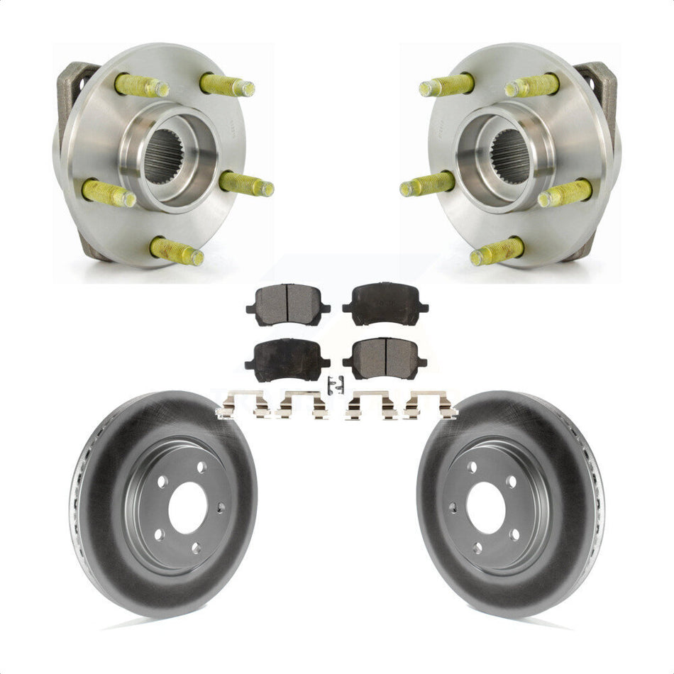 Front Hub Bearing Assembly With Coated Disc Brake Rotors And Semi-Metallic Pads Kit For 2006-2007 Pontiac G6 Non-ABS 296mm Diameter Rotor KBB-103550
