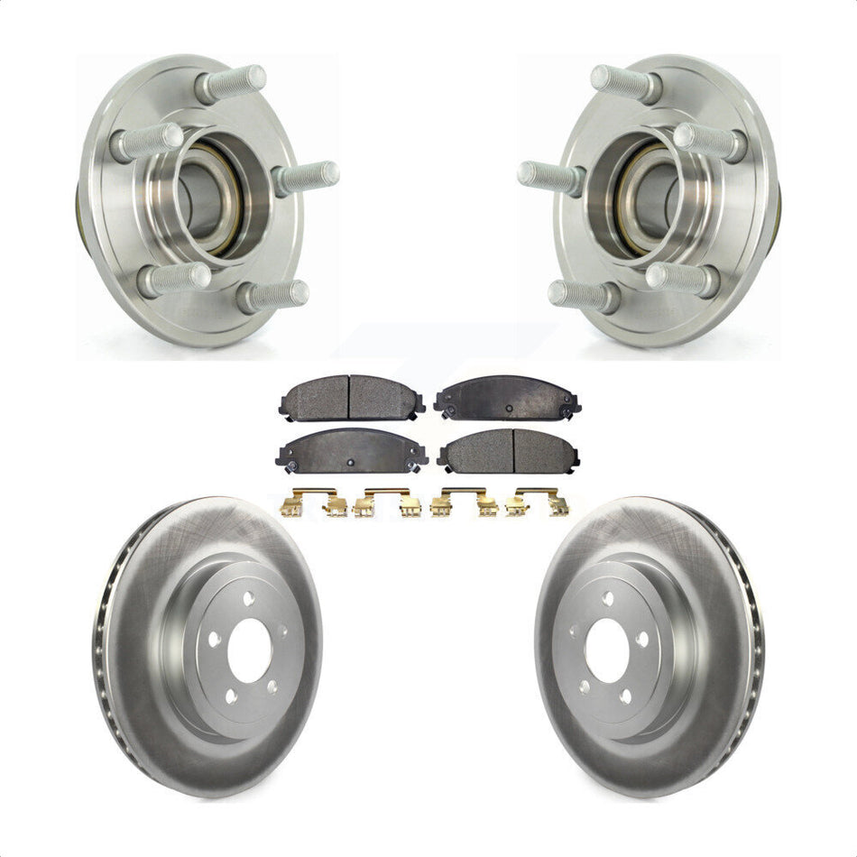 Front Hub Bearing Assembly With Coated Disc Brake Rotors And Semi-Metallic Pads Kit For Dodge Chrysler 300 Charger Magnum Challenger KBB-103571