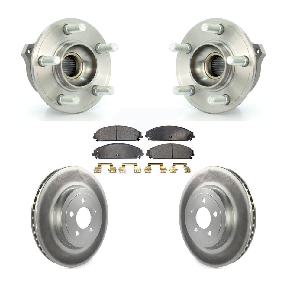 Front Hub Bearing Assembly With Coated Disc Brake Rotors And Semi-Metallic Pads Kit For Dodge Charger Chrysler 300 Challenger Magnum KBB-103575