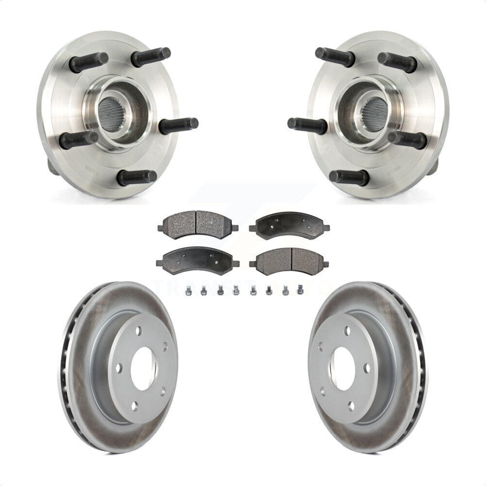 Front Hub Bearing Assembly With Coated Disc Brake Rotors And Semi-Metallic Pads Kit For Dodge Dakota Mitsubishi Raider 2-Wheel ABS KBB-103578