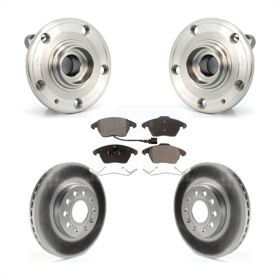 Front Hub Bearing Assembly With Coated Disc Brake Rotors And Semi-Metallic Pads Kit For Volkswagen Jetta Beetle Golf Rabbit Audi A3 GTI Quattro KBB-103590