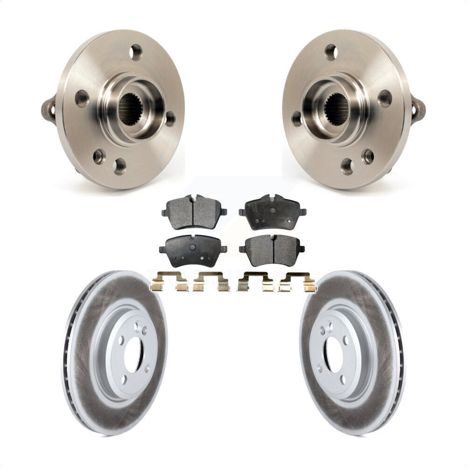 Front Hub Bearing Assembly With Coated Disc Brake Rotors And Semi-Metallic Pads Kit For Mini Cooper 294mm Diameter Rotor 4 Lug Wheels KBB-103691