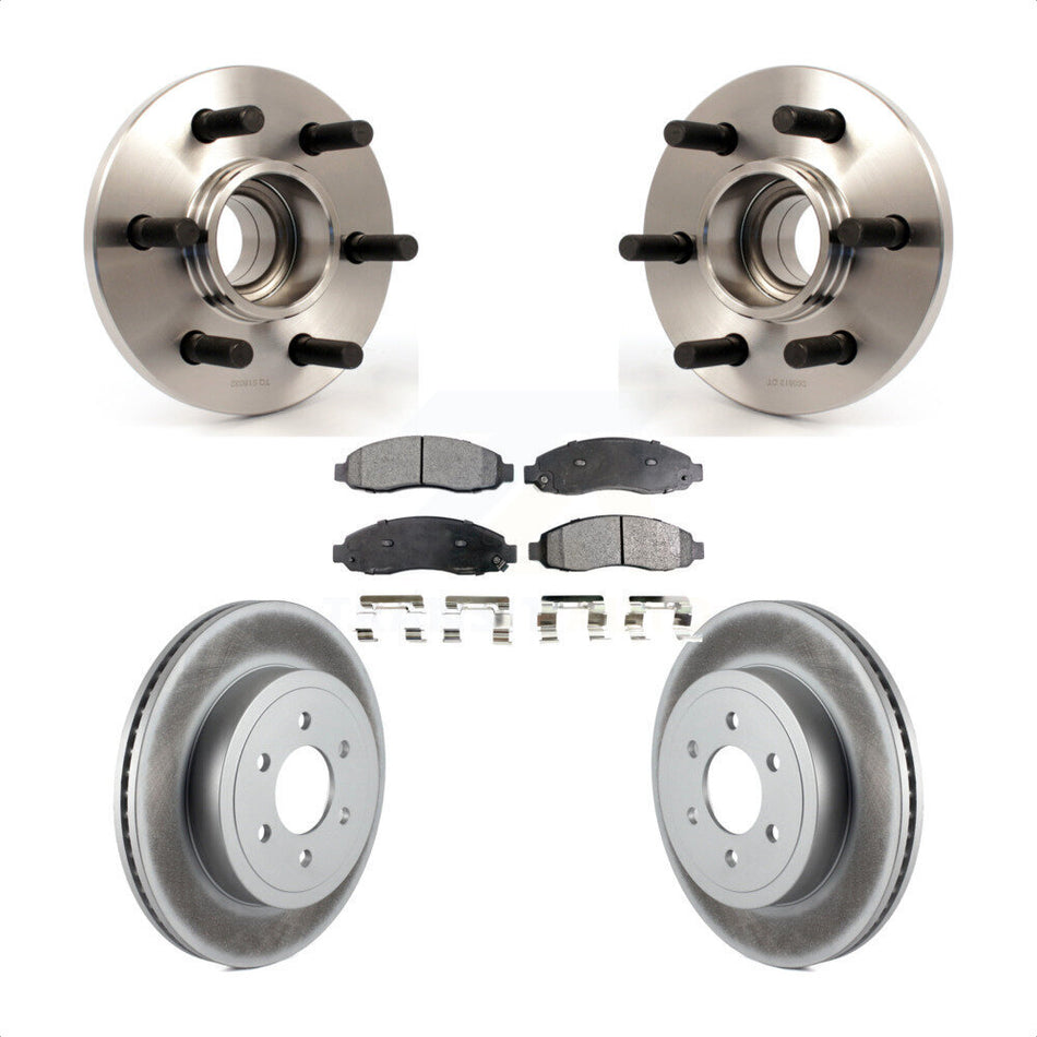 Front Hub Bearing Assembly With Coated Disc Brake Rotors And Semi-Metallic Pads Kit For 2003-2004 Dodge Dakota RWD with 2-Wheel ABS KBB-103785