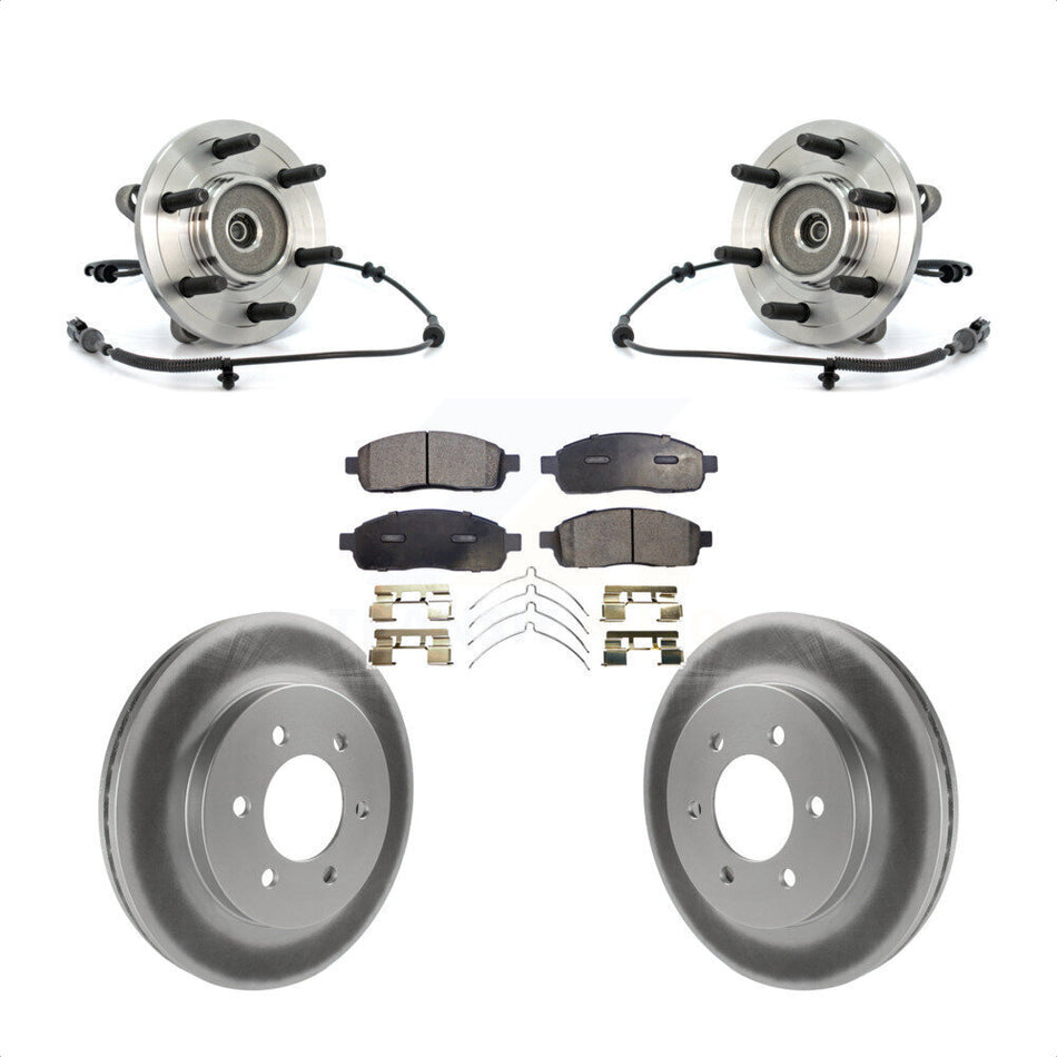 Front Hub Bearing Assembly With Coated Disc Brake Rotors And Semi-Metallic Pads Kit For Ford F-150 4WD KBB-103793