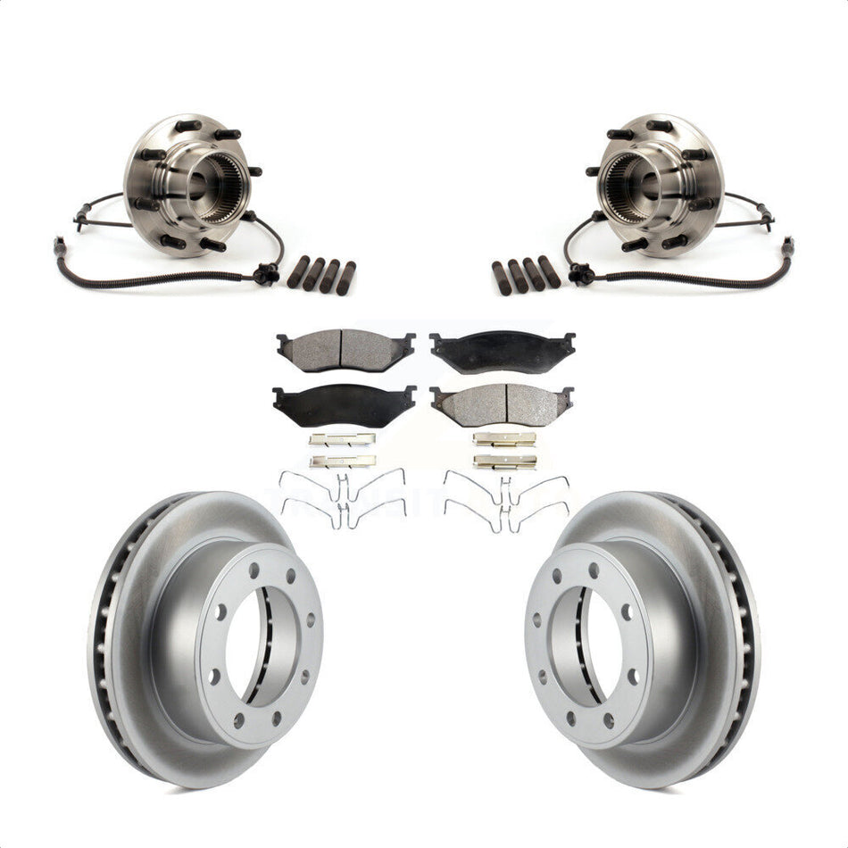 Front Hub Bearing Assembly With Coated Disc Brake Rotors And Semi-Metallic Pads Kit For Ford F-550 Super Duty 4 X with 4-Wheel ABS KBB-103802