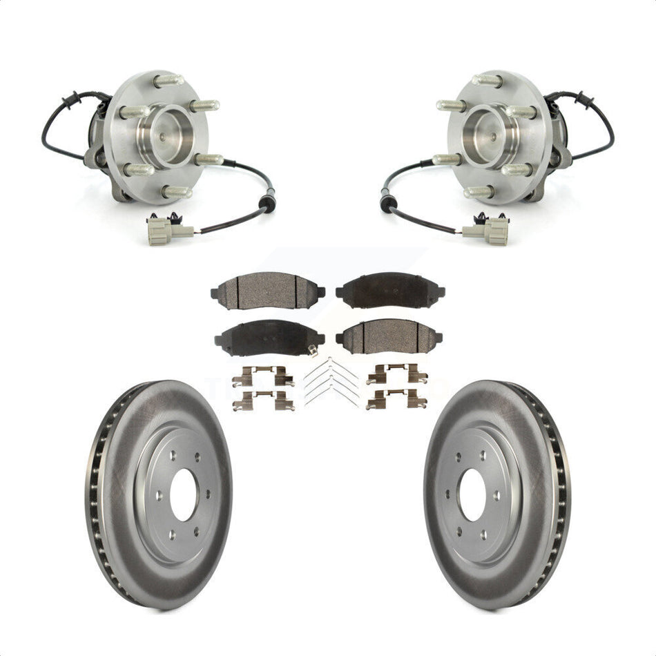 Front Hub Bearing Assembly With Coated Disc Brake Rotors And Semi-Metallic Pads Kit For Nissan Frontier Pathfinder Xterra Suzuki Equator KBB-103813