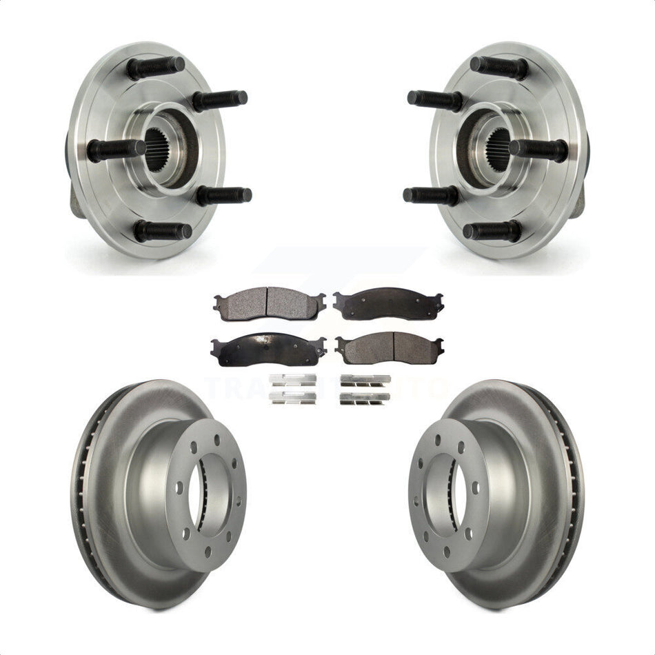 Front Hub Bearing Assembly With Coated Disc Brake Rotors And Semi-Metallic Pads Kit For 2007-2008 Dodge Ram 1500 Extended Crew Cab Pickup with 2-Wheel ABS 5 Lug Wheels KBB-103824