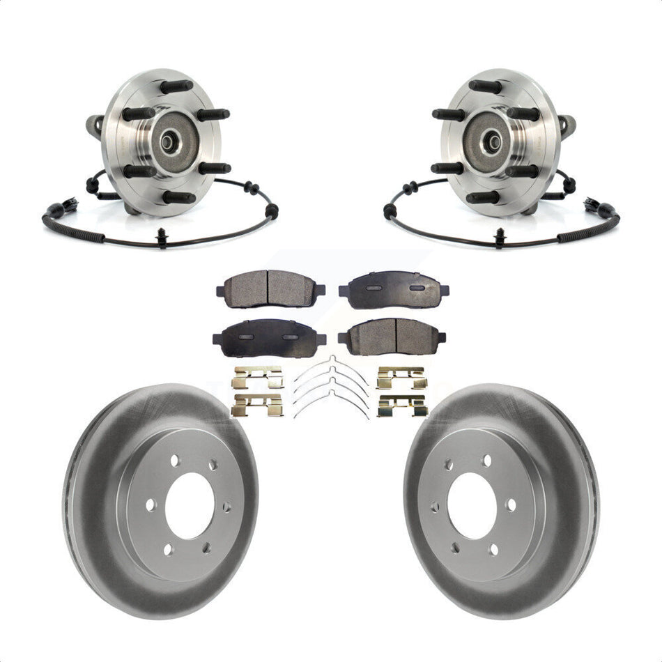 Front Hub Bearing Assembly With Coated Disc Brake Rotors And Semi-Metallic Pads Kit For Ford F-150 Lincoln Mark LT 4WD KBB-103827