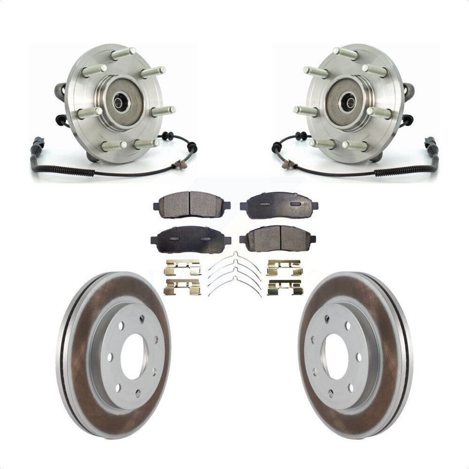 Front Hub Bearing Assembly With Coated Disc Brake Rotors And Semi-Metallic Pads Kit For Ford F-150 4WD KBB-103829