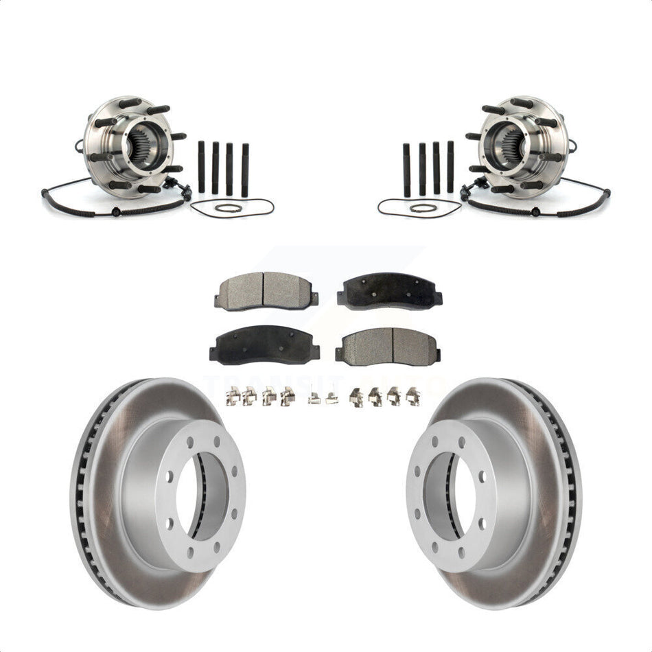 Front Hub Bearing Assembly With Coated Disc Brake Rotors And Semi-Metallic Pads Kit For Ford F-250 Super Duty F-350 Single Rear Wheels KBB-103830