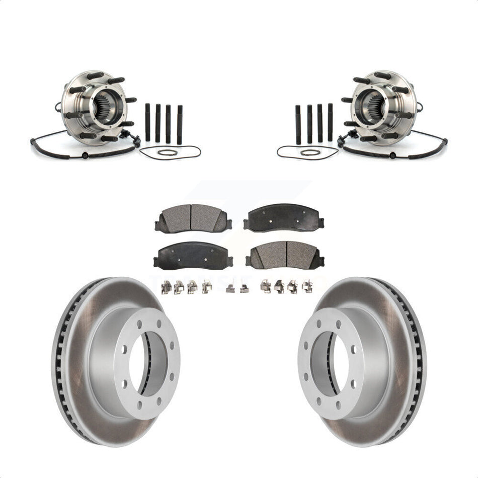 Front Hub Bearing Assembly With Coated Disc Brake Rotors And Semi-Metallic Pads Kit For 2008-2010 Ford F-350 Super Duty 4WD Single Rear Wheels KBB-103831