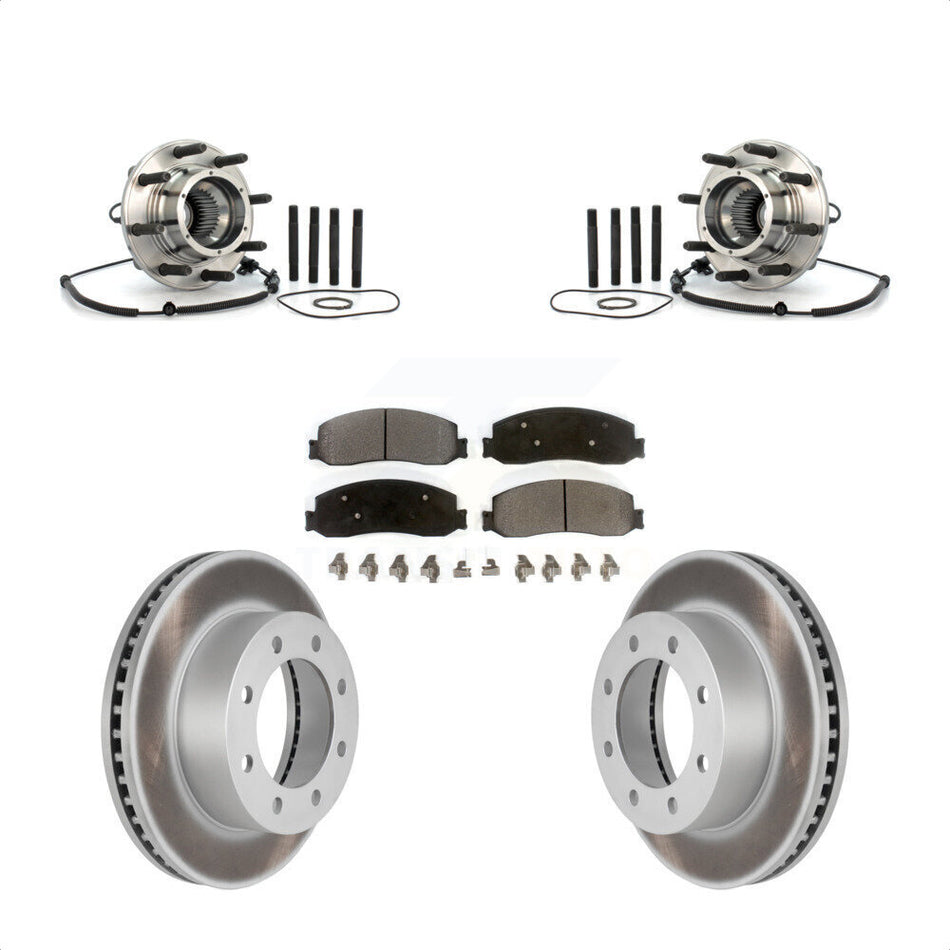 Front Hub Bearing Assembly With Coated Disc Brake Rotors And Semi-Metallic Pads Kit For 2010 Ford F-250 Super Duty 4WD Single Rear Wheels KBB-103832