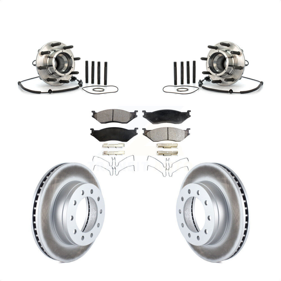 Front Hub Bearing Assembly With Coated Disc Brake Rotors And Semi-Metallic Pads Kit For 2010 Ford F-550 Super Duty 4 X Single Rear Wheels KBB-103833