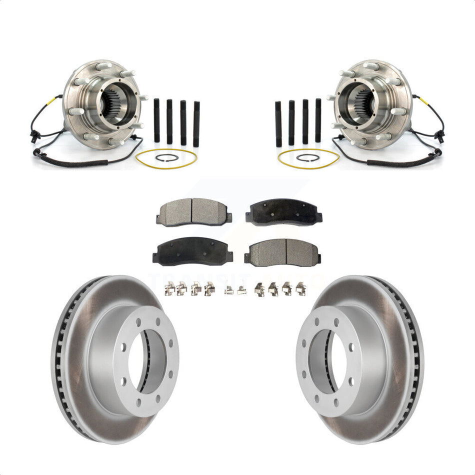 Front Hub Bearing Assembly With Coated Disc Brake Rotors And Semi-Metallic Pads Kit For Ford F-250 Super Duty Dual Rear Wheels KBB-103834