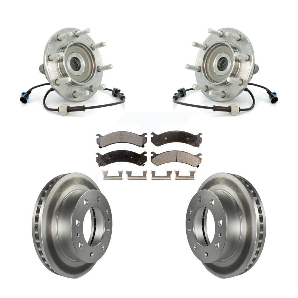 Front Hub Bearing Assembly With Coated Disc Brake Rotors And Semi-Metallic Pads Kit For Chevrolet Silverado 3500 GMC Sierra Classic RWD KBB-103837