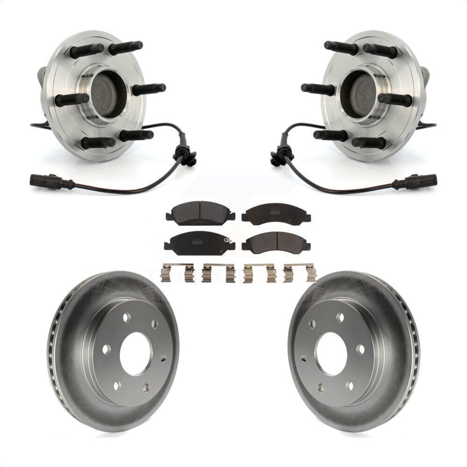 Front Hub Bearing Assembly With Coated Disc Brake Rotors And Semi-Metallic Pads Kit For 2007 GMC Sierra 1500 SLT SLE with RWD rear brakes KBB-103851