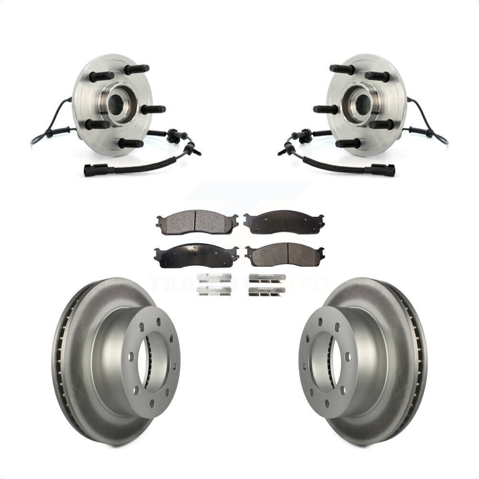 Front Hub Bearing Assembly With Coated Disc Brake Rotors And Semi-Metallic Pads Kit For 2007-2008 Dodge Ram 1500 Extended Crew Cab Pickup with 4-Wheel ABS 5 Lug Wheels KBB-103860