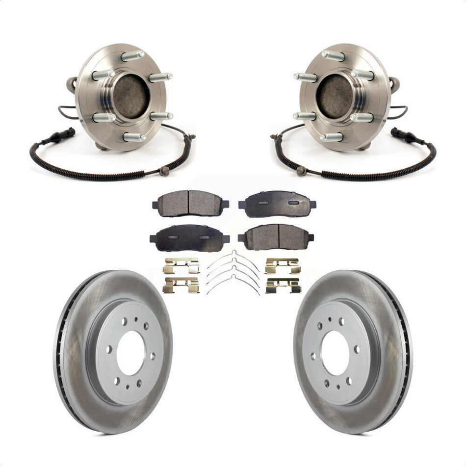 Front Hub Bearing Assembly With Coated Disc Brake Rotors And Semi-Metallic Pads Kit For 2009 Ford F-150 RWD 6 Lug Wheels Without Heavy Duty Payload Package KBB-103863