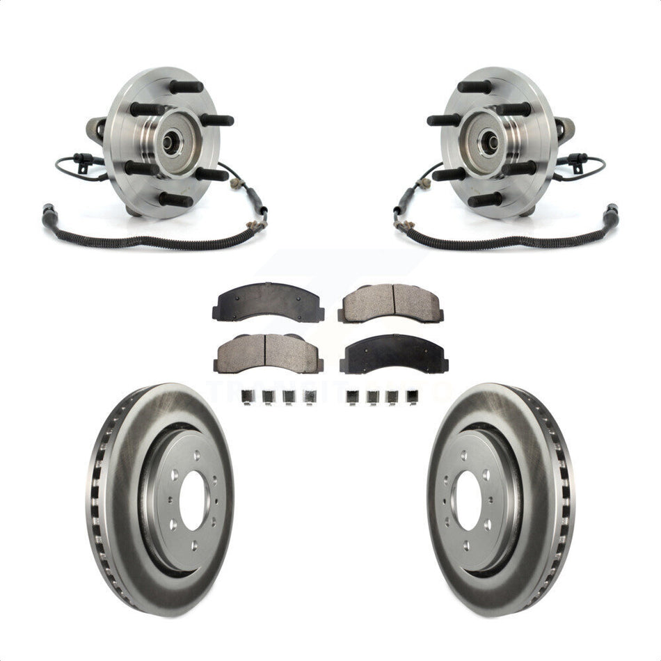 Front Hub Bearing Coated Disc Brake Rotor Pads Kit For 2010 Ford F-150 FX4 Platinum STX XL XLT King Ranch Lariat with 4WD With 6 Lug Wheels Without Heavy Duty Payload Package KBB-103865