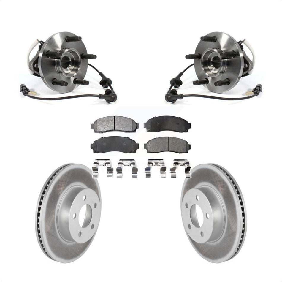 Front Hub Bearing Assembly With Coated Disc Brake Rotors And Semi-Metallic Pads Kit For Ford Ranger Mazda B4000 Square Connector 4WD KBB-103873