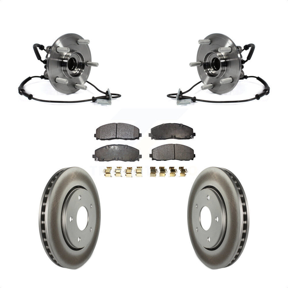 Front Hub Bearing Assembly With Coated Disc Brake Rotors And Semi-Metallic Pads Kit For 2017-2018 Dodge Grand Caravan Single Piston Caliper KBB-103888