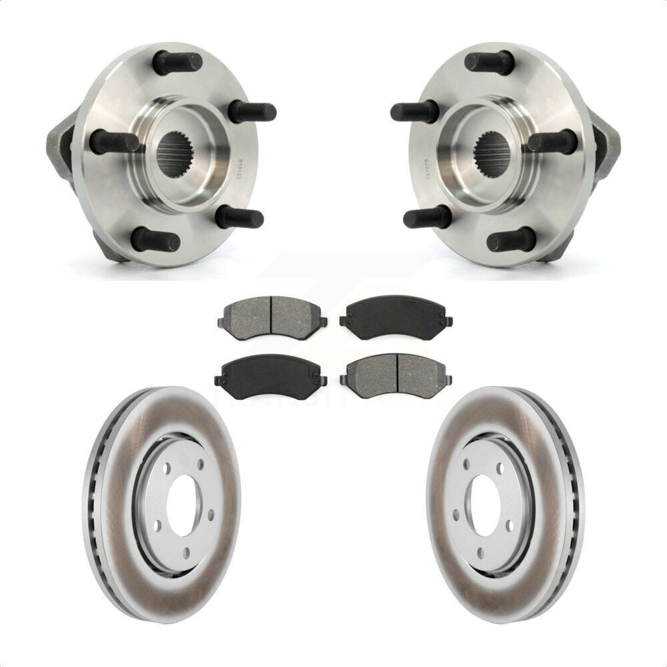Front Hub Bearing Assembly With Coated Disc Brake Rotors And Semi-Metallic Pads Kit For Dodge Chrysler Town & Country Grand Caravan Voyager KBB-103970