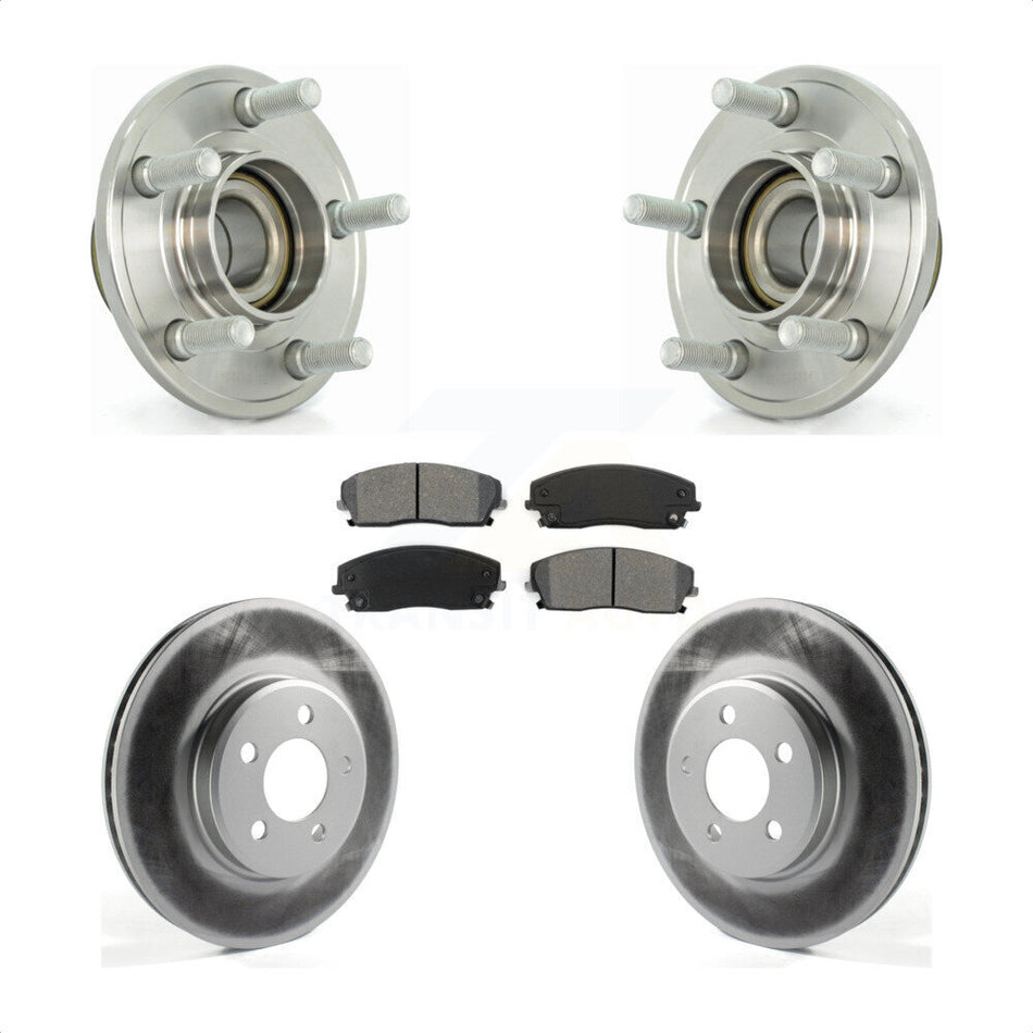 Front Hub Bearing Assembly With Coated Disc Brake Rotors And Semi-Metallic Pads Kit For Dodge Chrysler 300 Charger Magnum Challenger KBB-104053