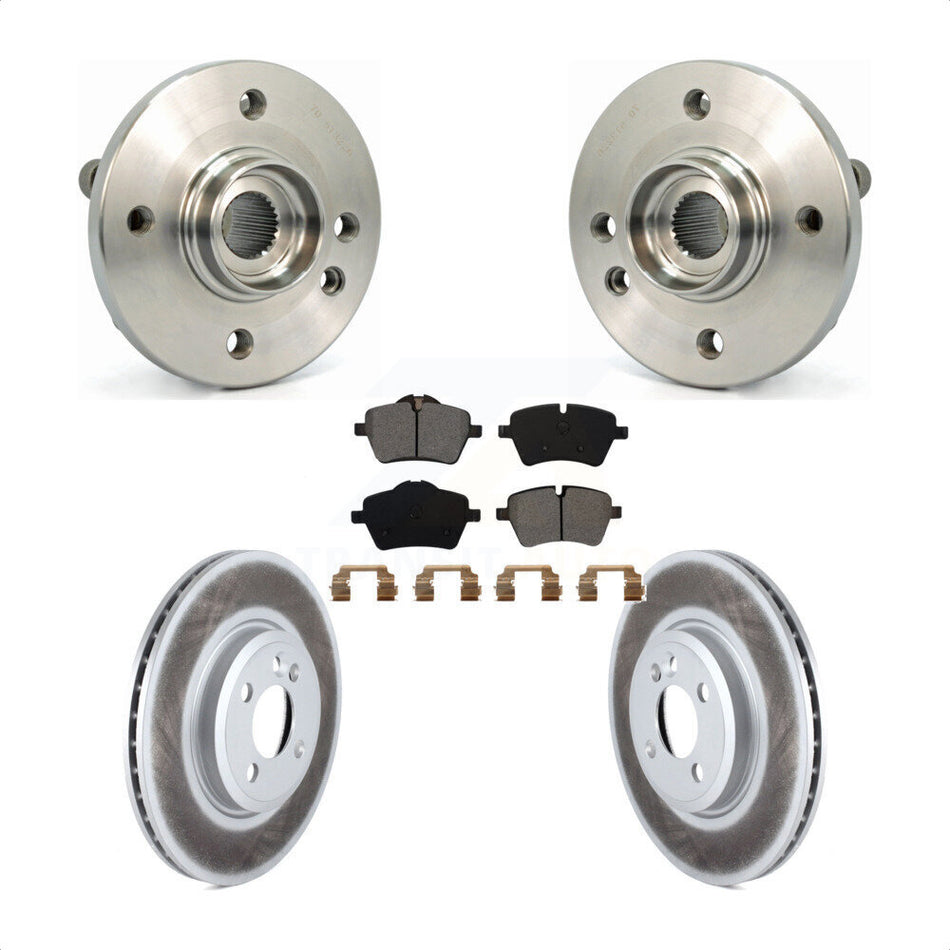 Front Hub Bearing Assembly With Coated Disc Brake Rotors And Semi-Metallic Pads Kit For 2002-2006 Mini Cooper 294mm Diameter Rotor 4 Lug Wheels KBB-104060