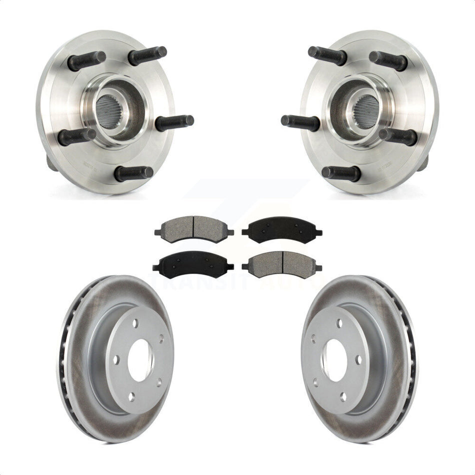Front Hub Bearing Assembly With Coated Disc Brake Rotors And Semi-Metallic Pads Kit For Dodge Dakota Mitsubishi Raider 2-Wheel ABS KBB-104061