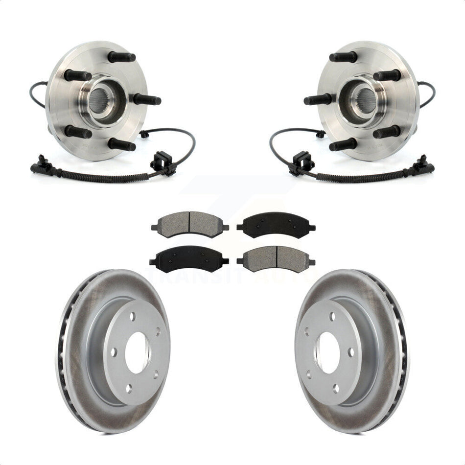 Front Hub Bearing Assembly With Coated Disc Brake Rotors And Semi-Metallic Pads Kit For Dakota Dodge Mitsubishi Raider Ram KBB-104062
