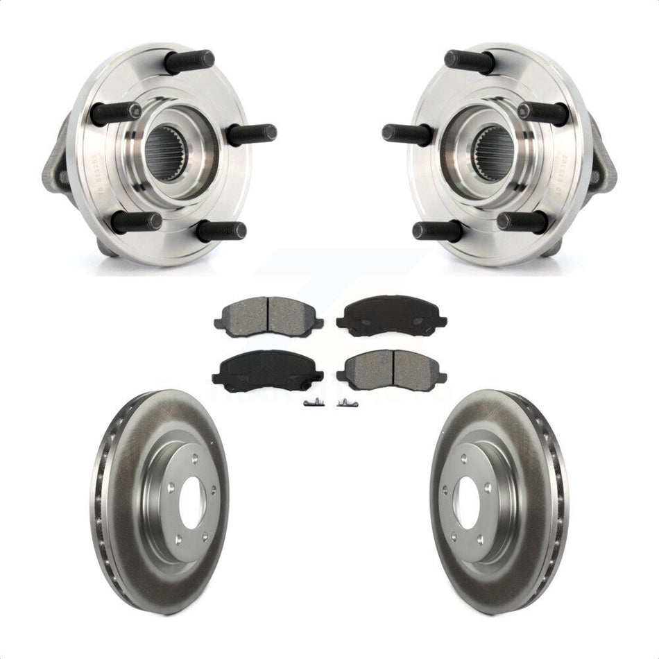 Front Hub Bearing Assembly With Coated Disc Brake Rotors And Semi-Metallic Pads Kit For Chrysler Dodge Avenger 200 Sebring Caliber KBB-104098