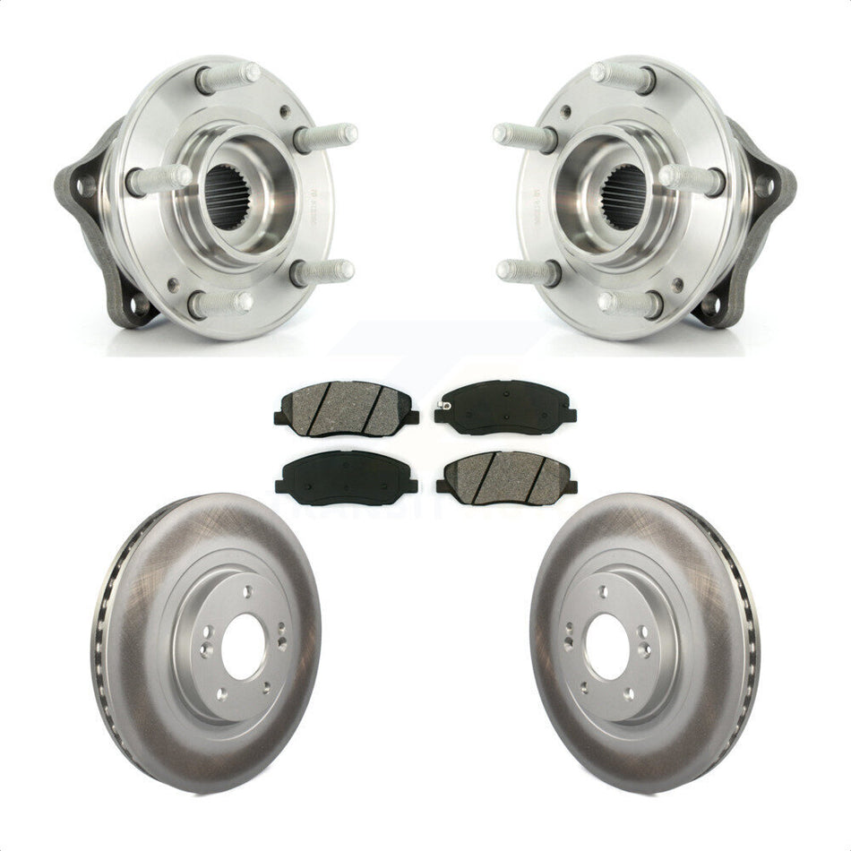 Front Hub Bearing Assembly With Coated Disc Brake Rotors And Semi-Metallic Pads Kit For 2013-2014 Hyundai Santa Fe 3.3L ABS Brakes KBB-104106