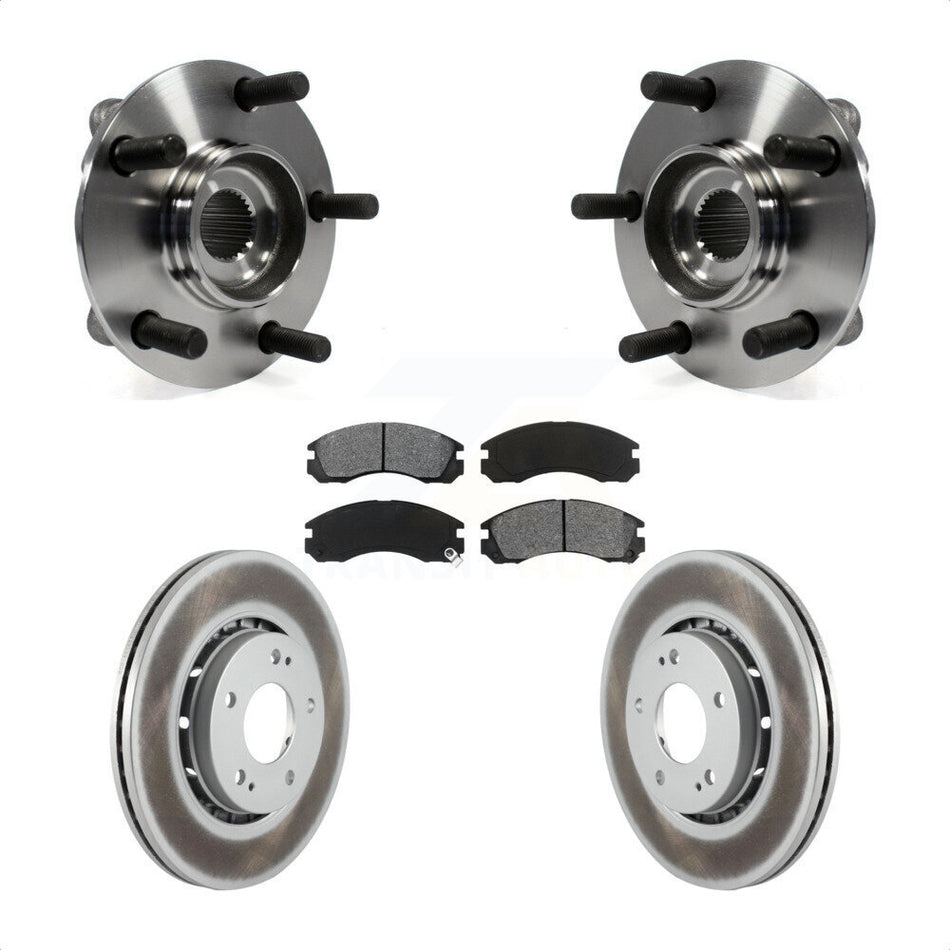 Front Hub Bearing Assembly With Coated Disc Brake Rotors And Semi-Metallic Pads Kit For 2010-2011 Mitsubishi Lancer Ralliart Sportback with AWD KBB-104161