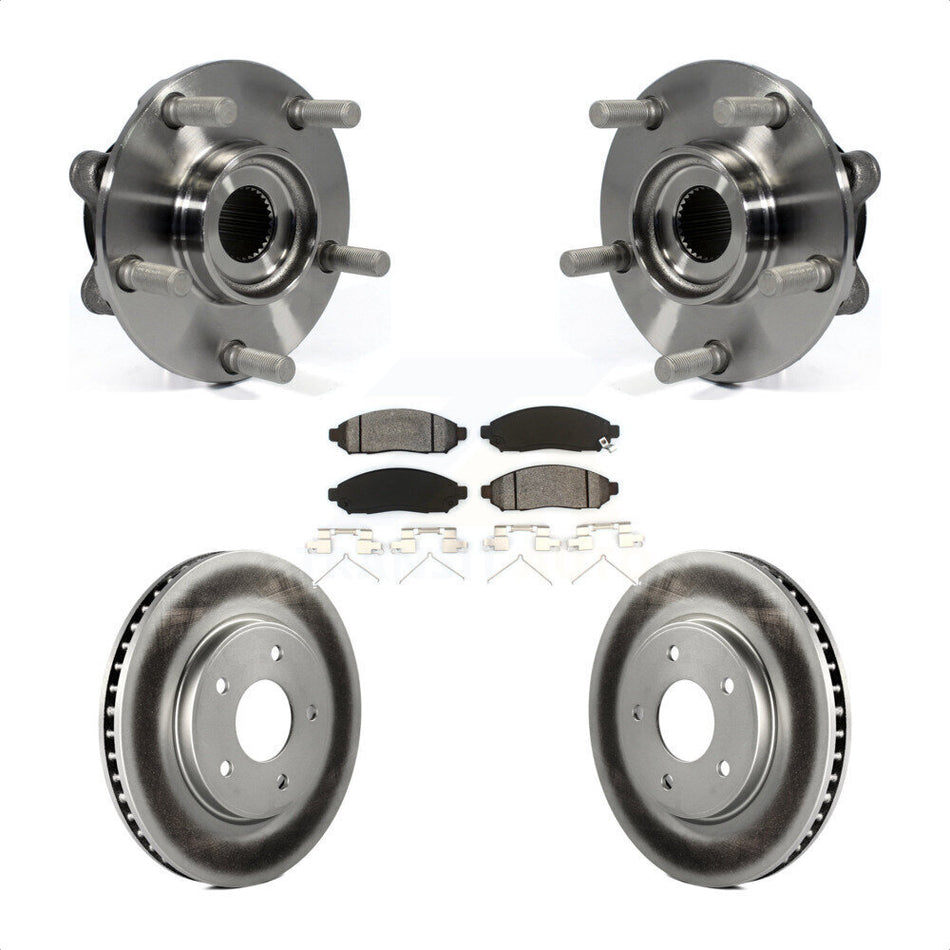 Front Hub Bearing Assembly With Coated Disc Brake Rotors And Semi-Metallic Pads Kit For 2011-2012 Nissan LEAF KBB-104212
