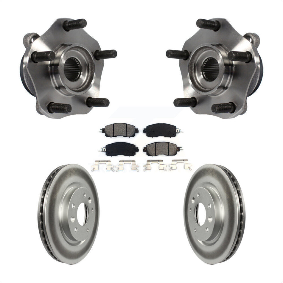 Front Hub Bearing Assembly With Coated Disc Brake Rotors And Semi-Metallic Pads Kit For Nissan LEAF KBB-104237