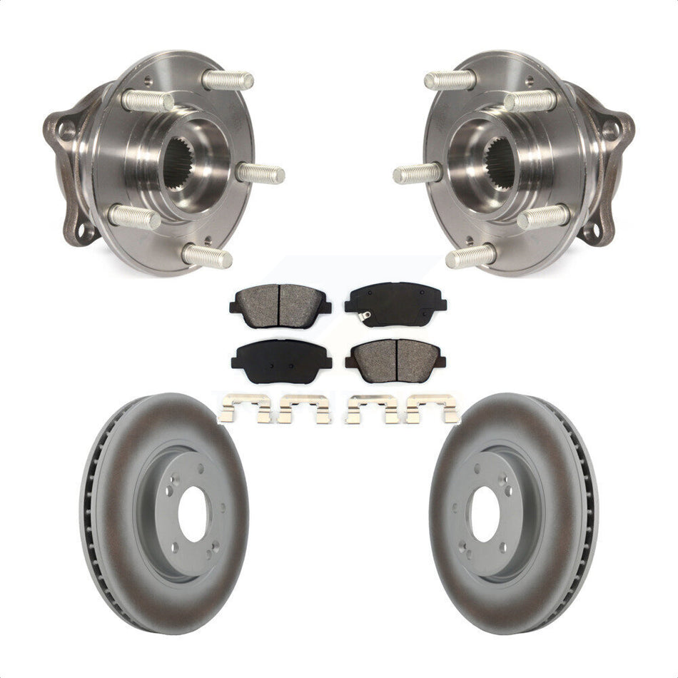 Front Hub Bearing Assembly With Coated Disc Brake Rotors And Semi-Metallic Pads Kit For 2015 Hyundai Sonata FULL HYBRID EV-GAS (FHEV) engine KBB-104241