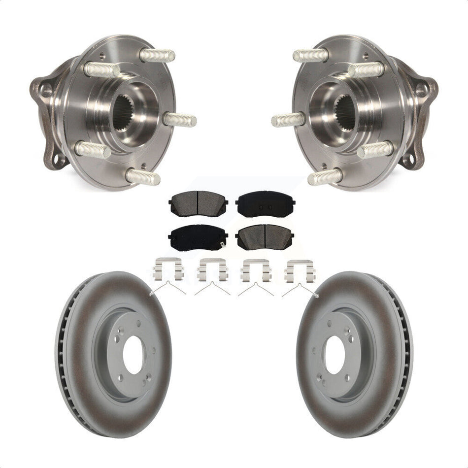 Front Hub Bearing Assembly With Coated Disc Brake Rotors And Semi-Metallic Pads Kit For 2016 Hyundai Sonata FULL HYBRID EV-GAS (FHEV) engine KBB-104242