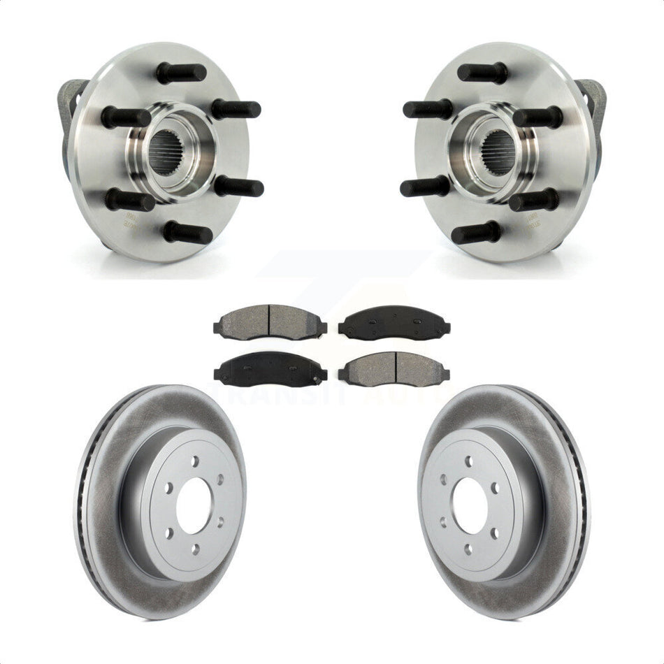 Front Hub Bearing Assembly With Coated Disc Brake Rotors And Semi-Metallic Pads Kit For 2003-2004 Dodge Dakota 4WD with 2-Wheel ABS KBB-104252