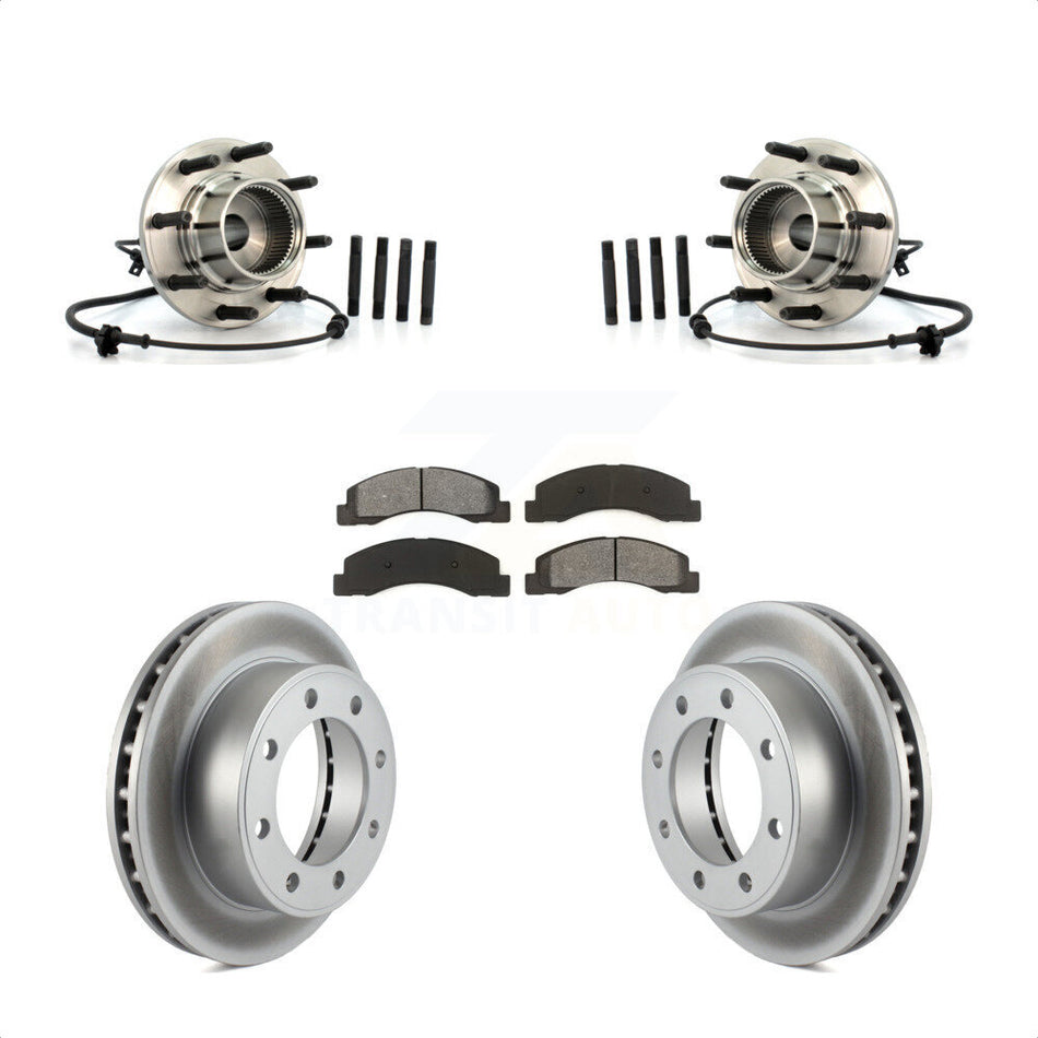 Front Hub Bearing Assembly With Coated Disc Brake Rotors And Semi-Metallic Pads Kit For Ford Excursion 4WD KBB-104256